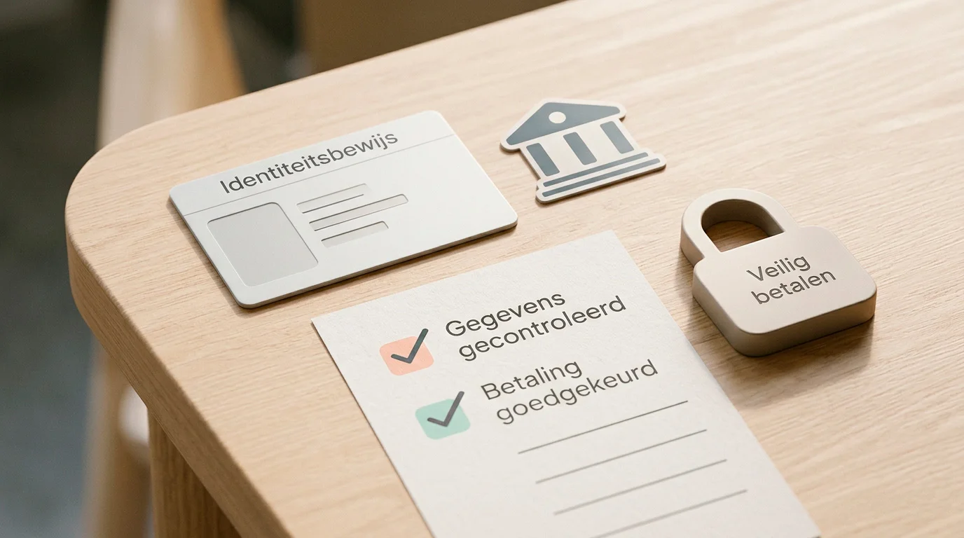 Illustratie van betaalvoorwaarden en identiteitscontrole op een scherm
