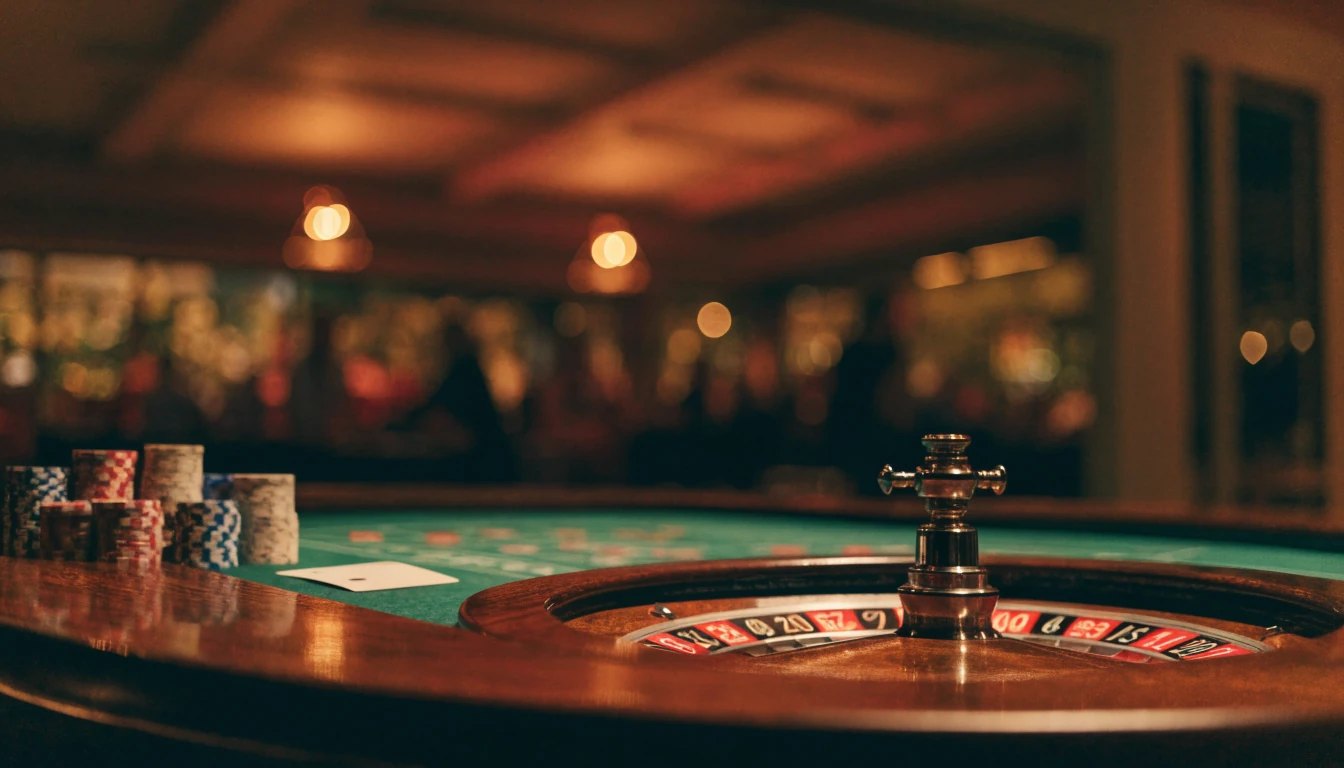 Elegant live casino studio met roulettewiel en casinofiches